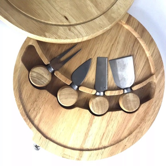Charcuterie board Grazing Wood Set utensils 10 in round - Picture 2 of 8